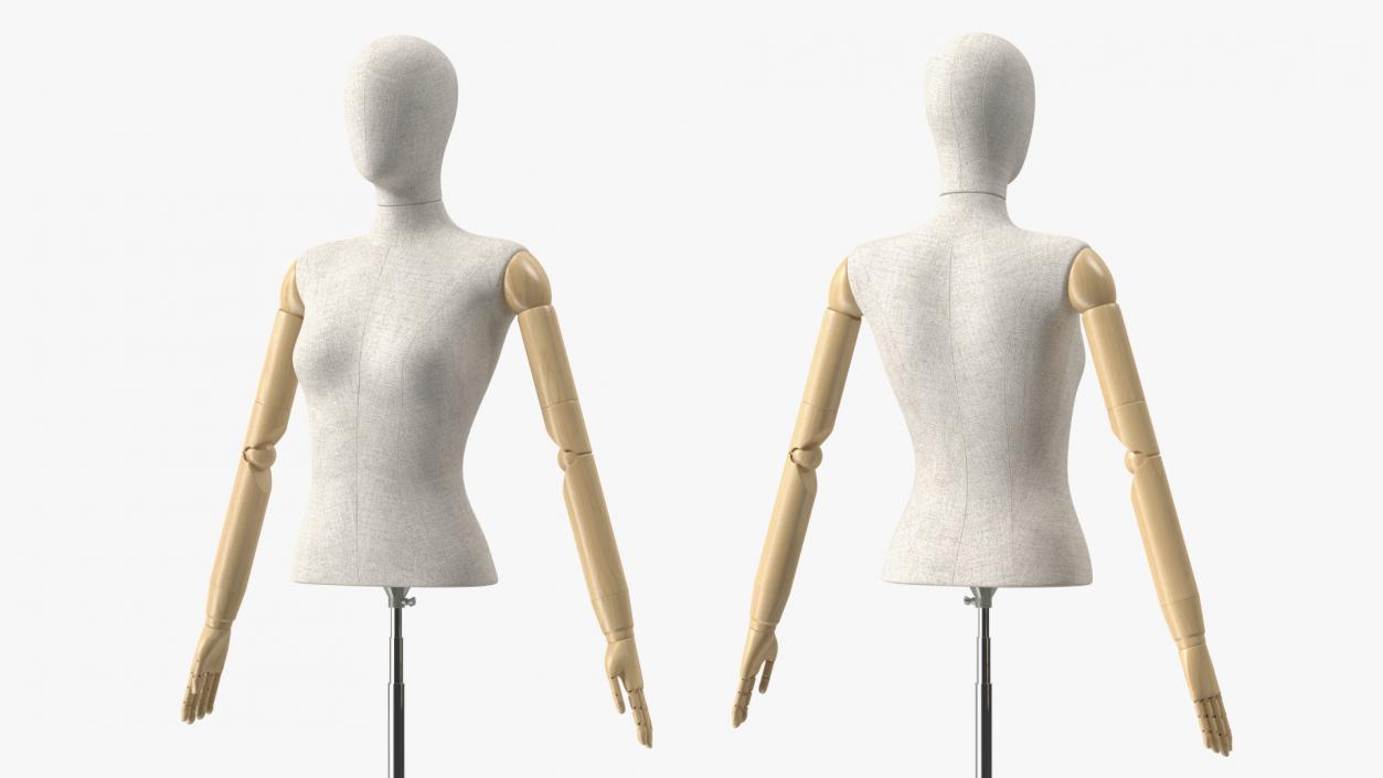 3D model Female Flexible Half Body Mannequin Torso with Wooden Base Rigged