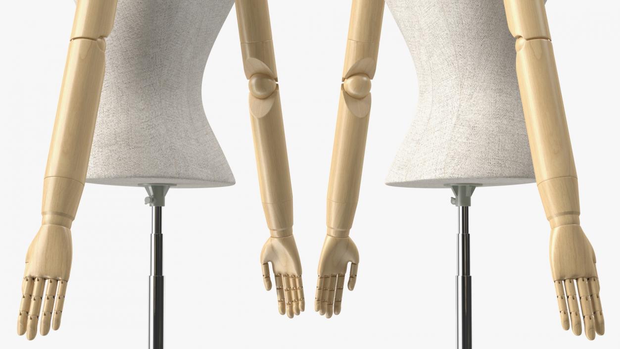 3D model Female Flexible Half Body Mannequin Torso with Wooden Base Rigged