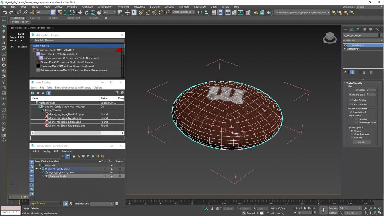 3D model M and Ms Candy Brown