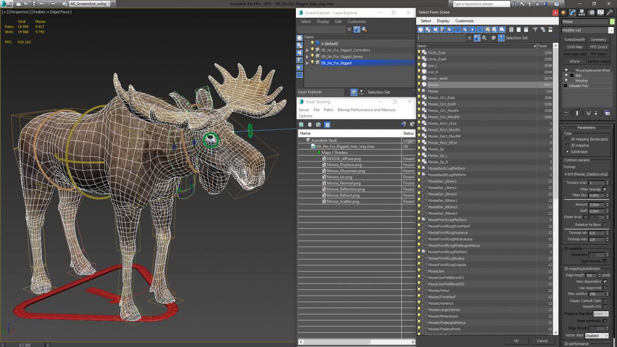 3D Elk No Fur Rigged for Maya