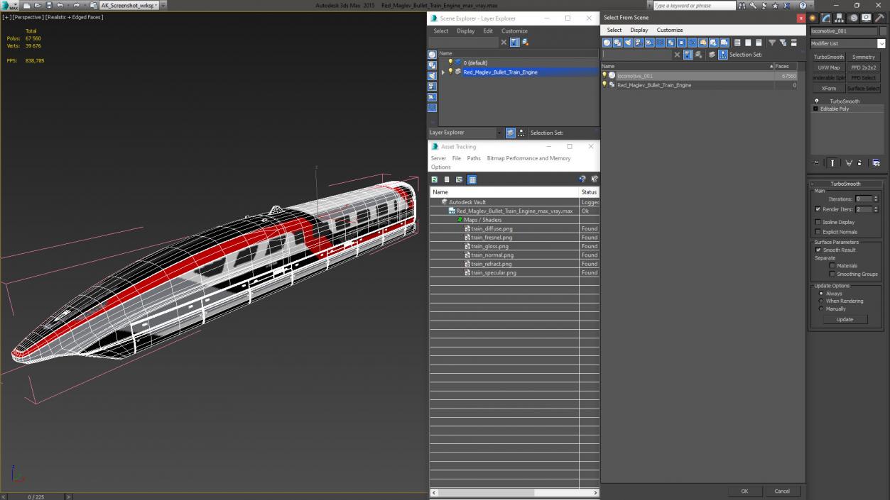 3D model Red Maglev Bullet Train Engine