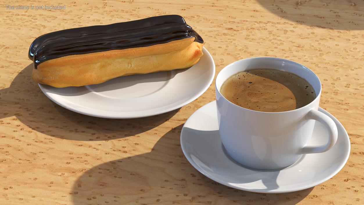 3D Eclair in Chocolate Glaze with Coffee Cup