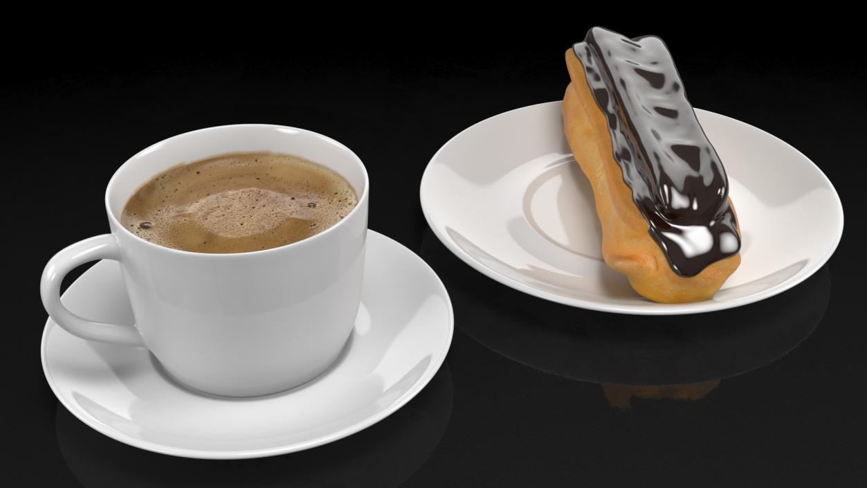 3D Eclair in Chocolate Glaze with Coffee Cup