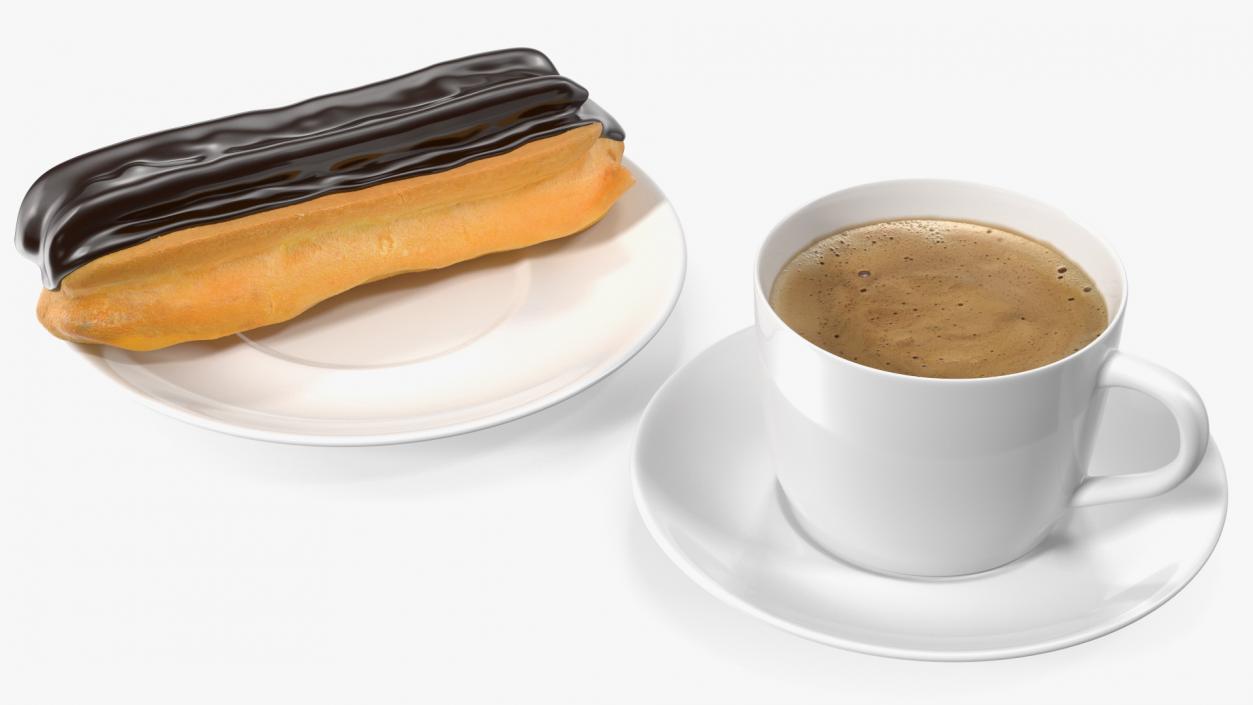 3D Eclair in Chocolate Glaze with Coffee Cup