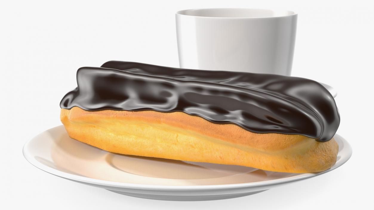 3D Eclair in Chocolate Glaze with Coffee Cup