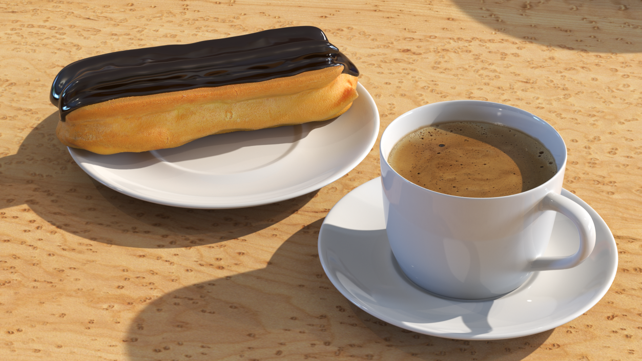 3D Eclair in Chocolate Glaze with Coffee Cup