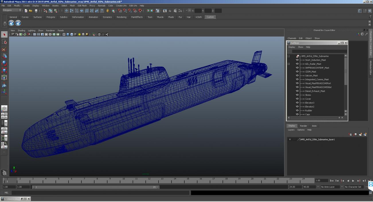 3D model HMS Artful SSNs Submarine