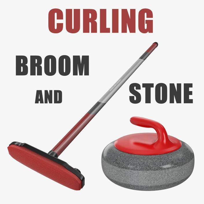 Curling Broom and Stone Collection 3D model