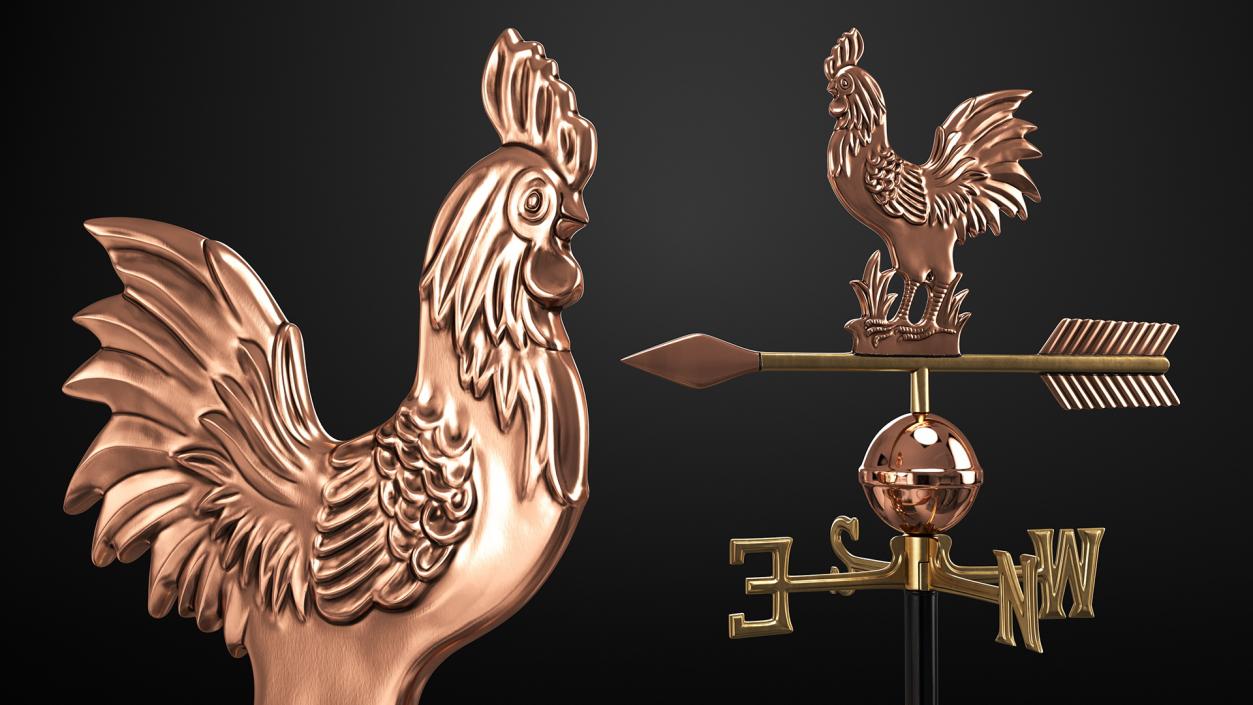 3D Copper Rooster Weathervane