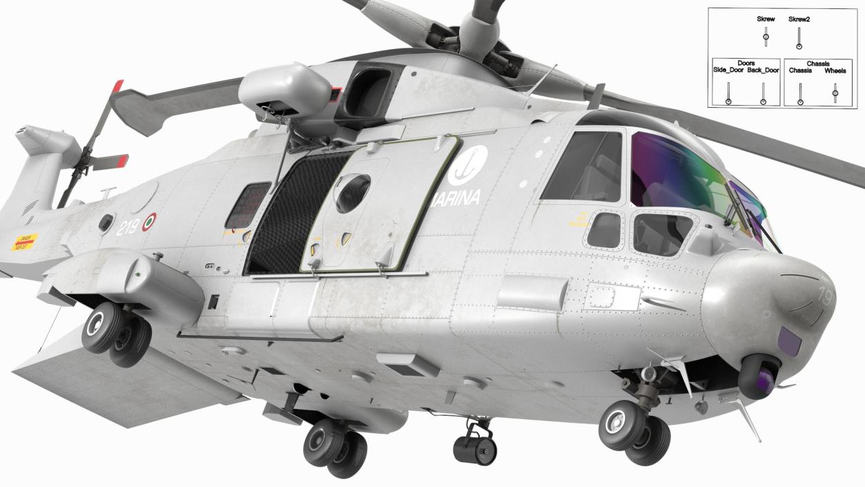 3D AgustaWestland AW101 Helicopter Italian Navy Rigged