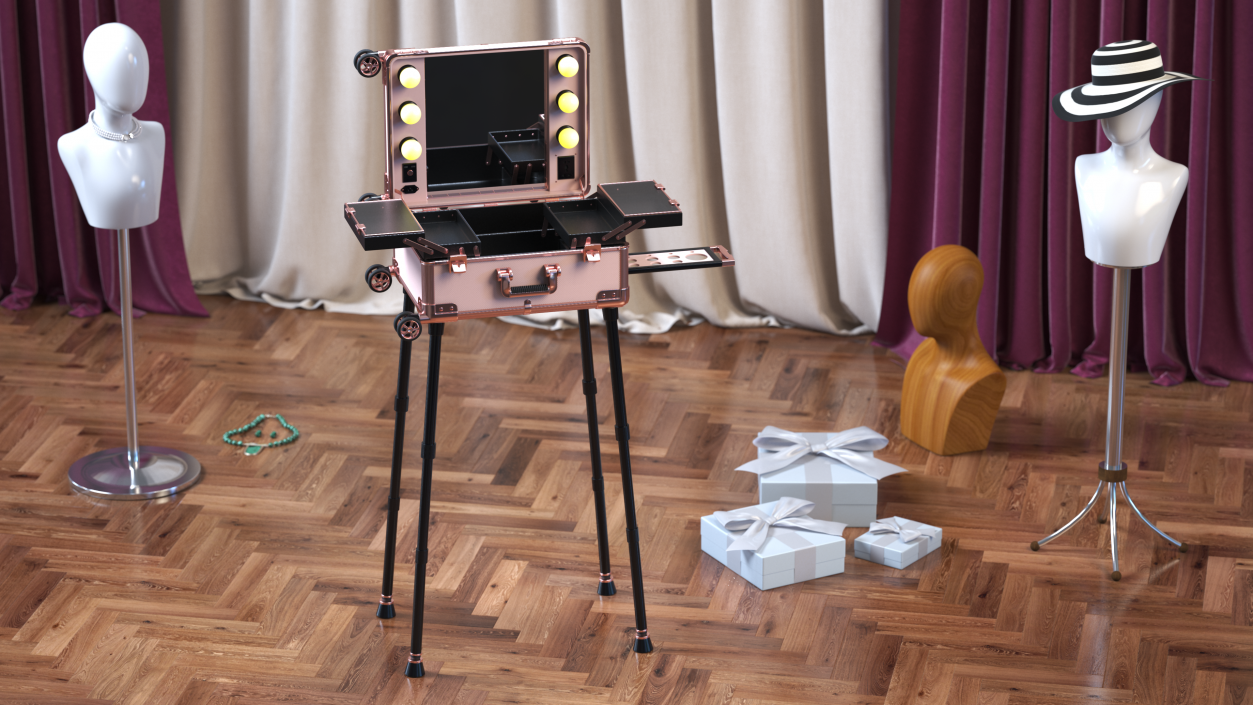 3D Professional Makeup Trolley with Light Pink model