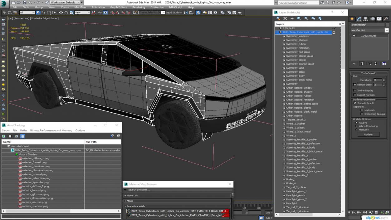 3D 2024 Tesla Cybertruck with Lights On