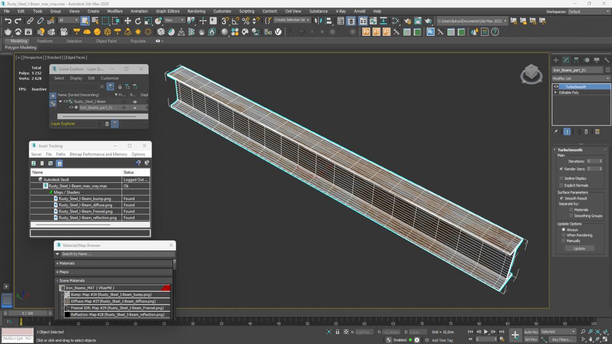 3D Rusty Steel I-Beam model