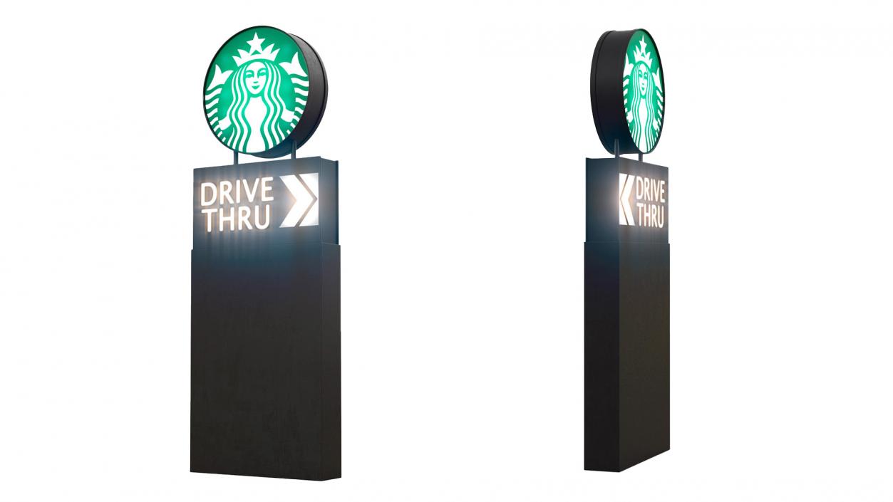 3D Round Starbucks Drive Thru Signage Light On model