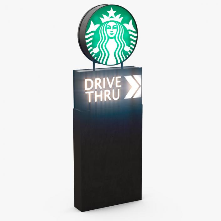 3D Round Starbucks Drive Thru Signage Light On model