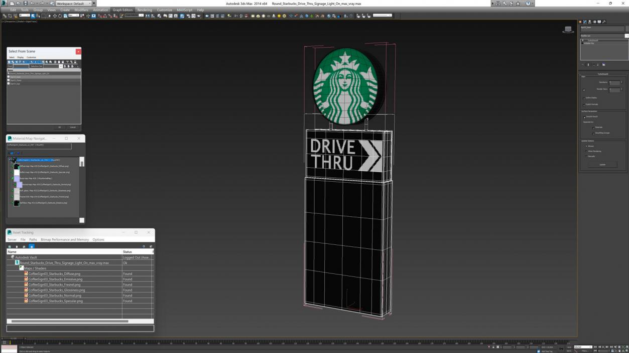 3D Round Starbucks Drive Thru Signage Light On model