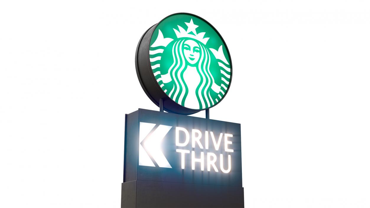 3D Round Starbucks Drive Thru Signage Light On model