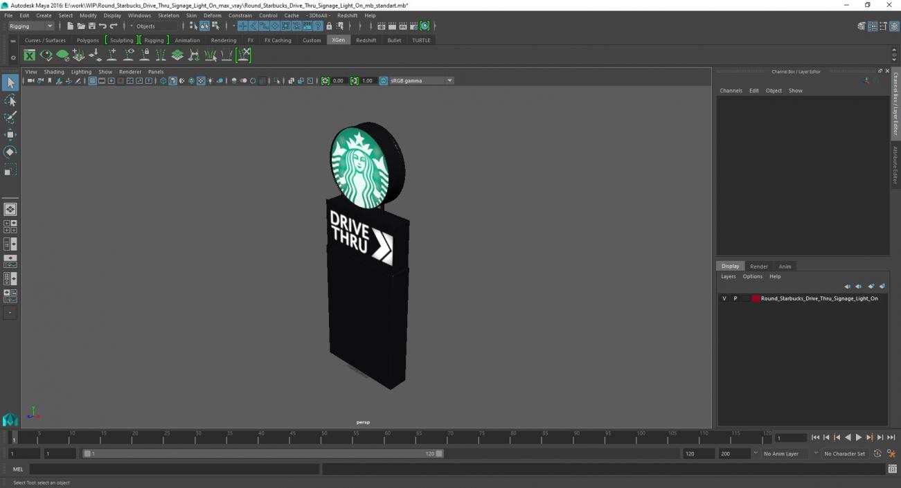 3D Round Starbucks Drive Thru Signage Light On model