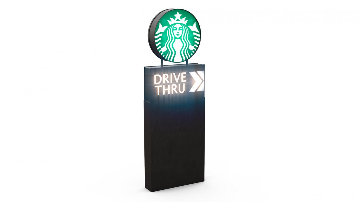 3D Round Starbucks Drive Thru Signage Light On model