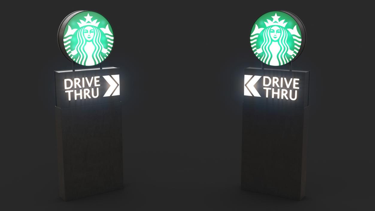 3D Round Starbucks Drive Thru Signage Light On model