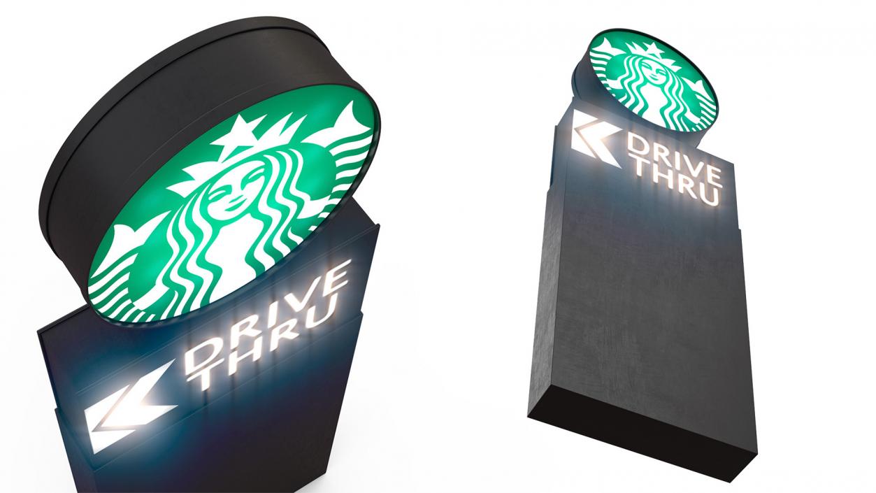 3D Round Starbucks Drive Thru Signage Light On model