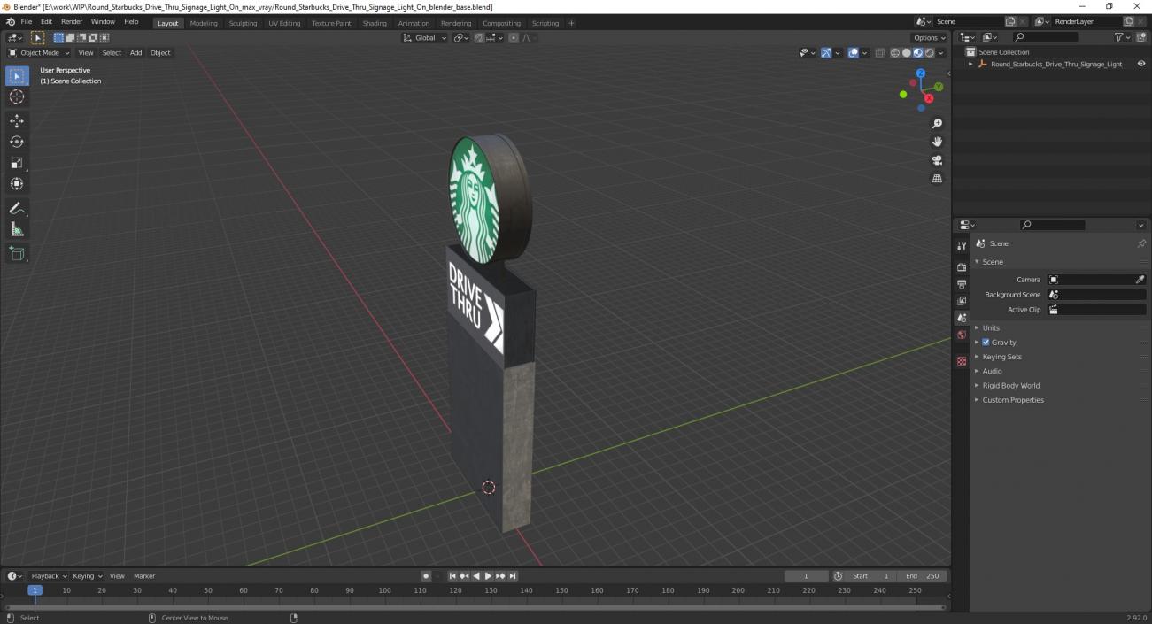 3D Round Starbucks Drive Thru Signage Light On model