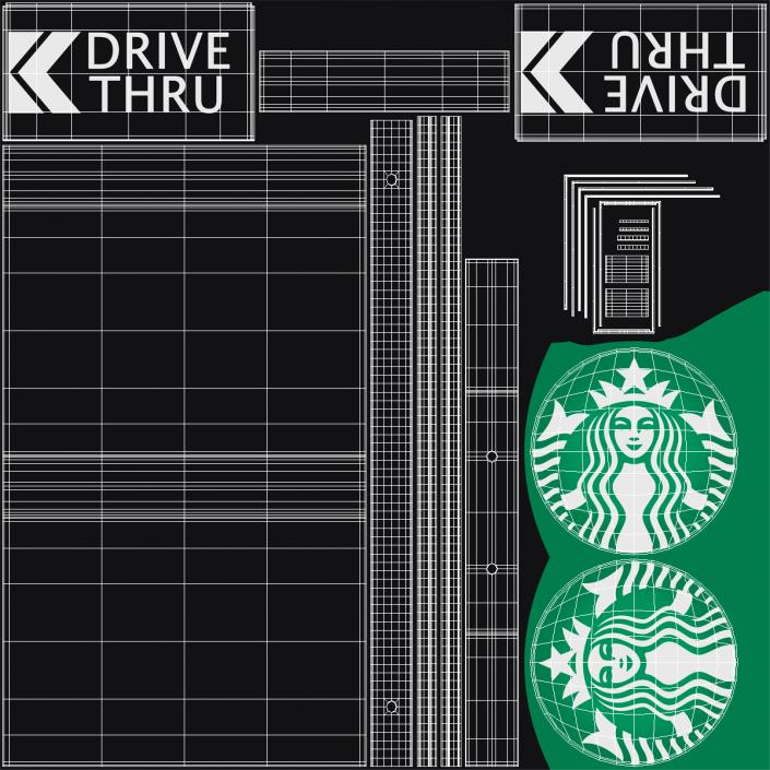 3D Round Starbucks Drive Thru Signage Light On model