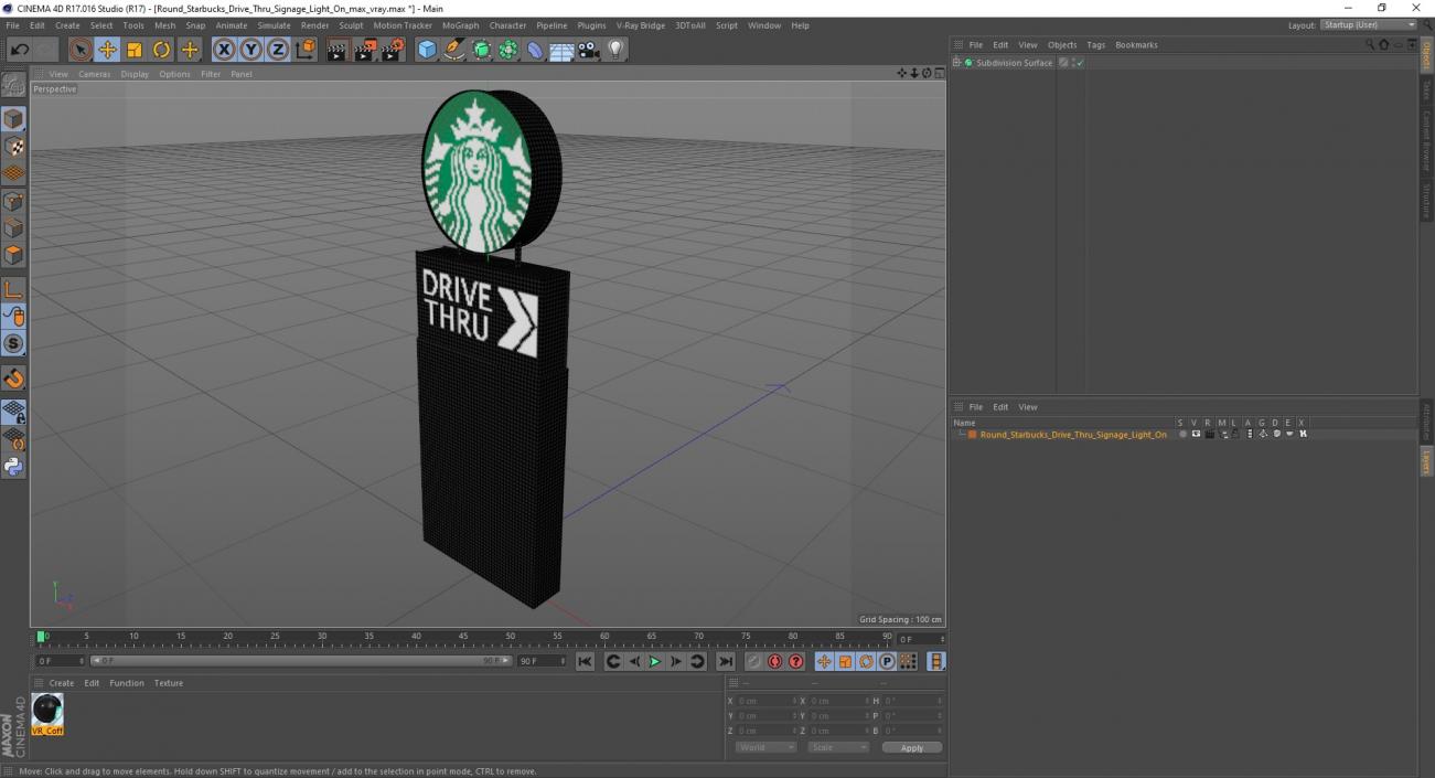 3D Round Starbucks Drive Thru Signage Light On model