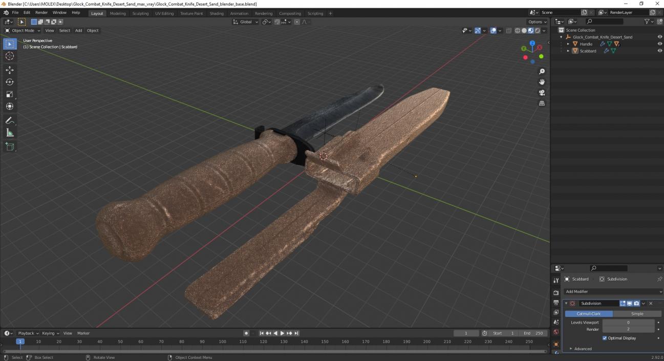 3D model Glock Combat Knife Desert Sand