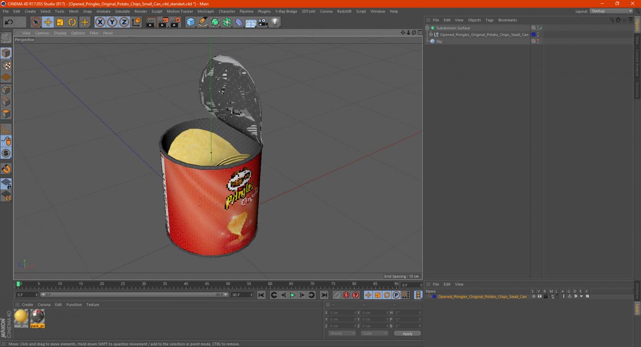 3D model Open Pringles Original Potato Chips Small Can