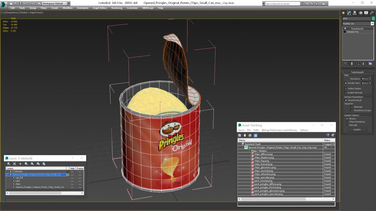 3D model Open Pringles Original Potato Chips Small Can