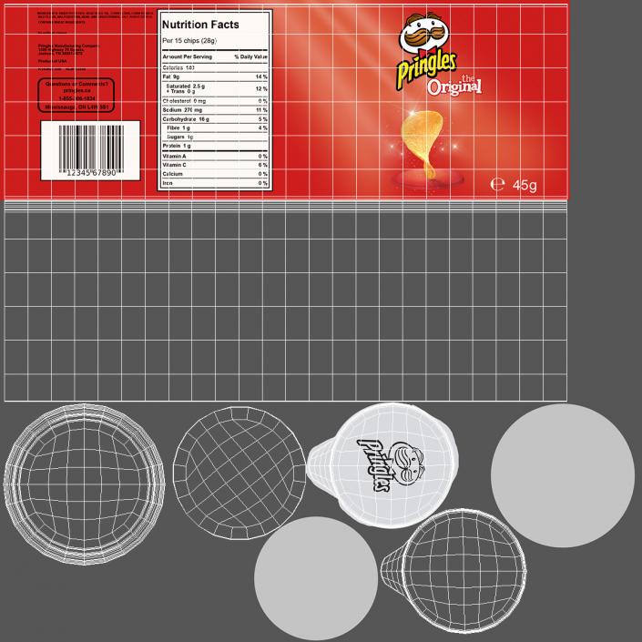 3D model Open Pringles Original Potato Chips Small Can