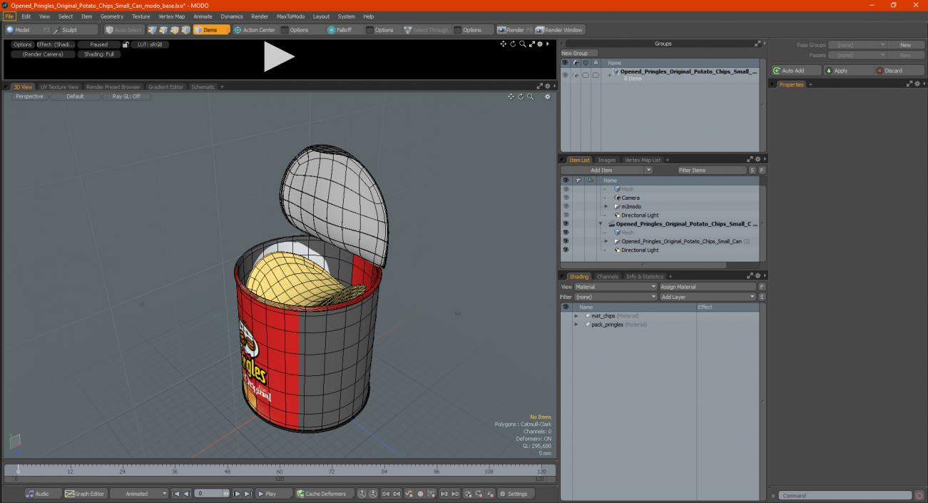 3D model Open Pringles Original Potato Chips Small Can