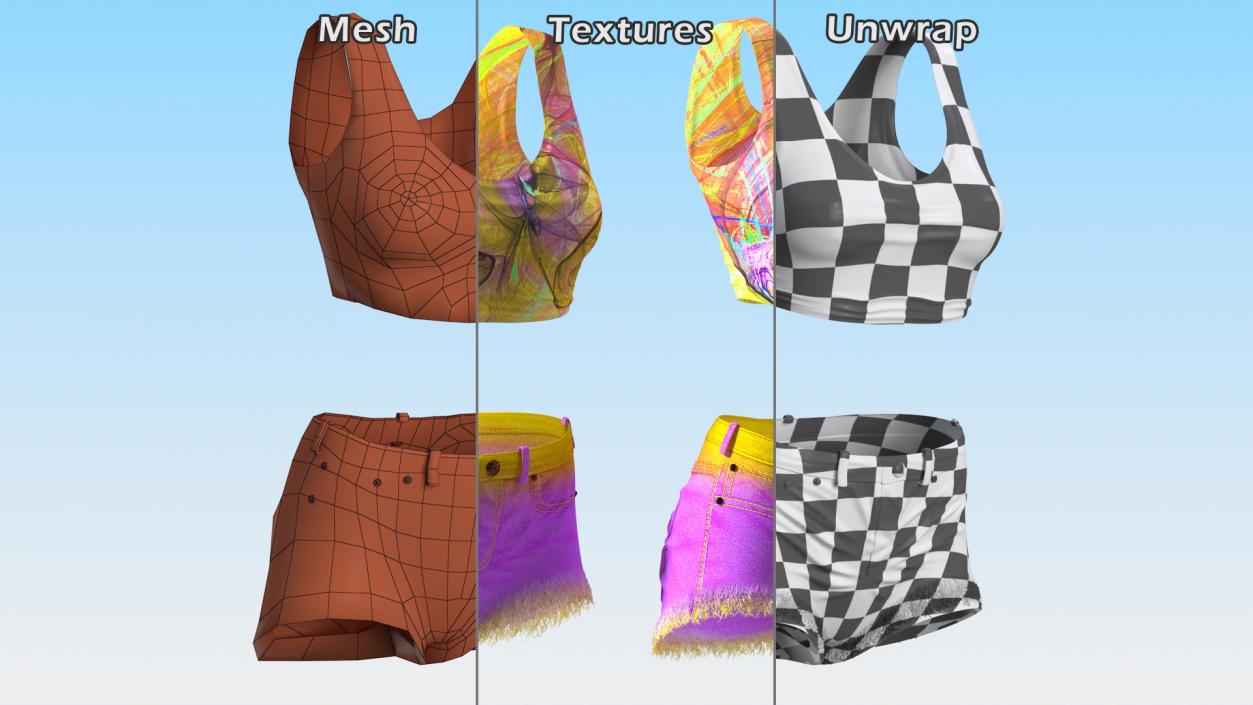 Beach Style Shorts and Blouse 3D model