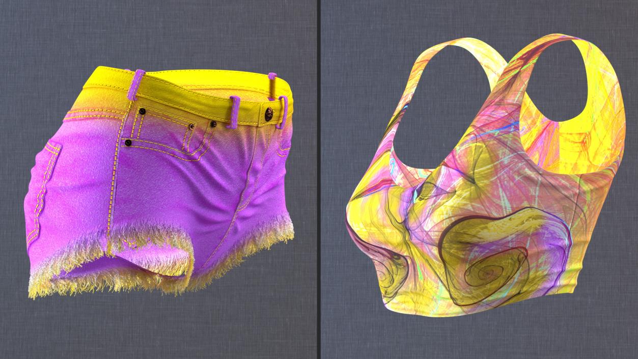 Beach Style Shorts and Blouse 3D model