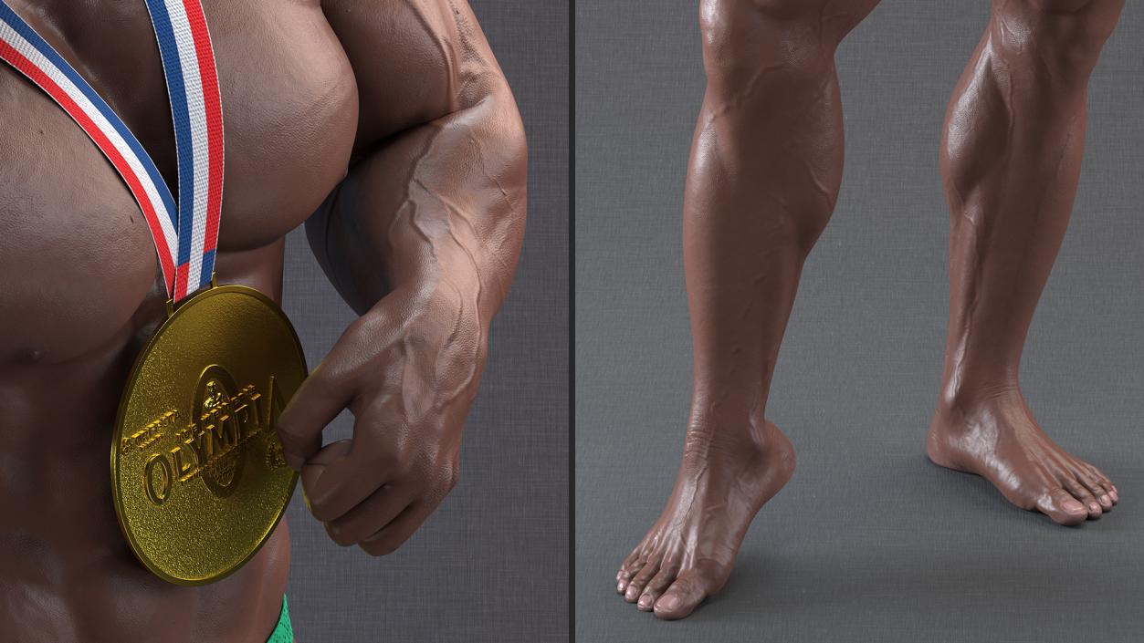 Champion Afro American Bodybuilder Man Rigged for Maya 3D model