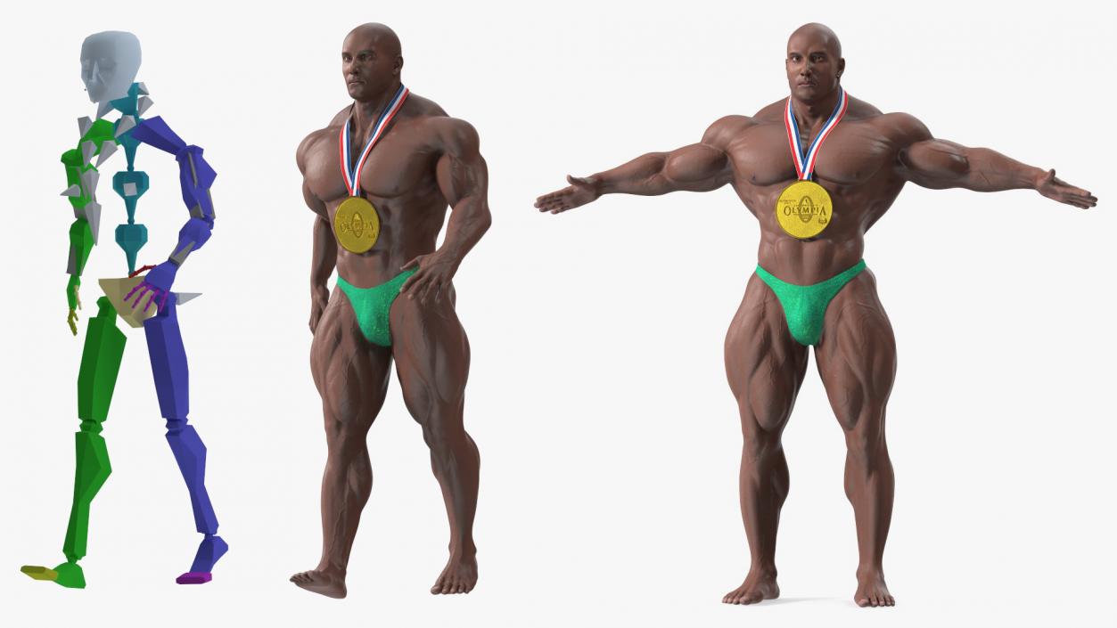 Champion Afro American Bodybuilder Man Rigged for Maya 3D model