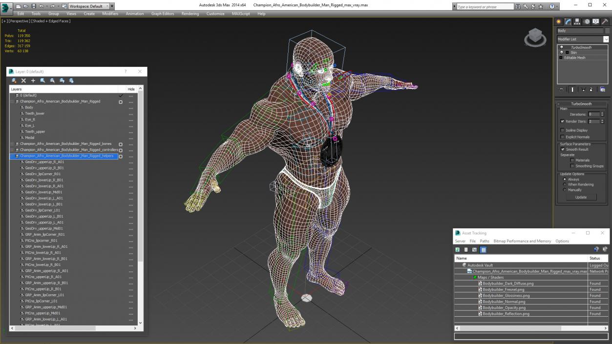 Champion Afro American Bodybuilder Man Rigged for Maya 3D model