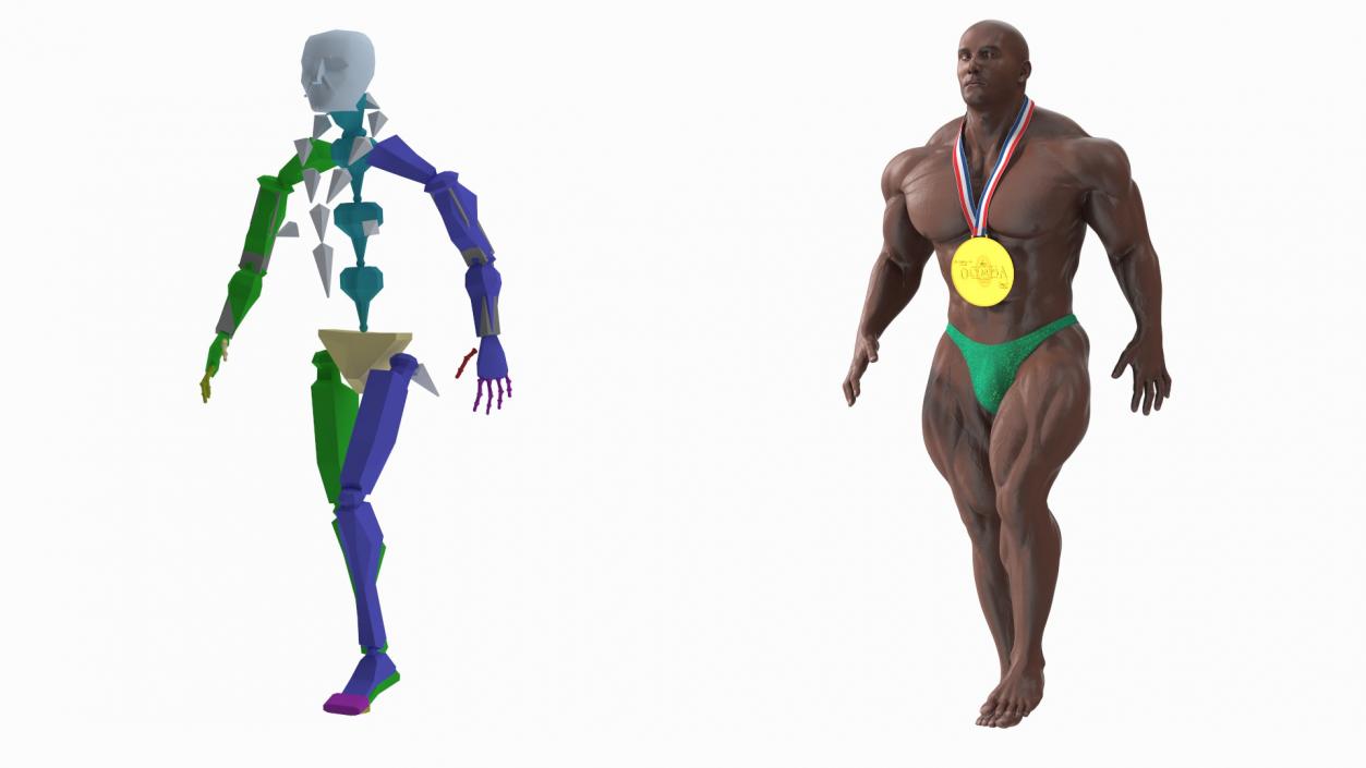 Champion Afro American Bodybuilder Man Rigged for Maya 3D model