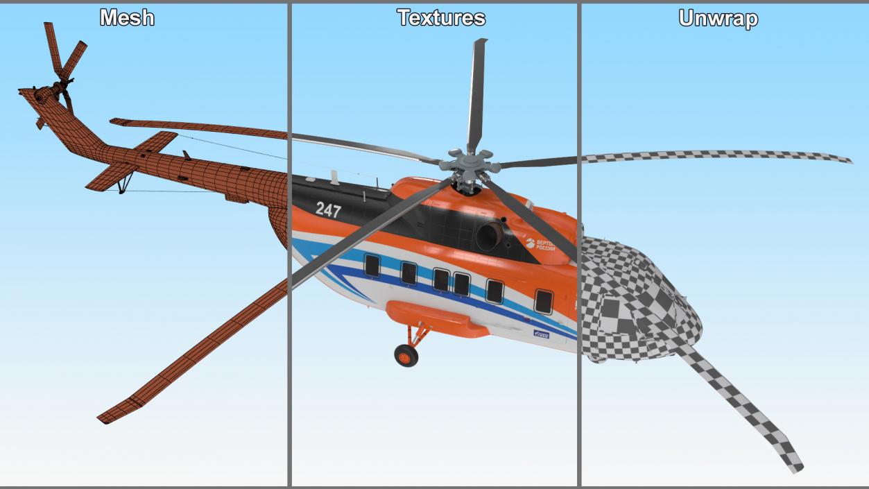 3D Russian Helicopter Gazprom MI-171 A3 Rigged model