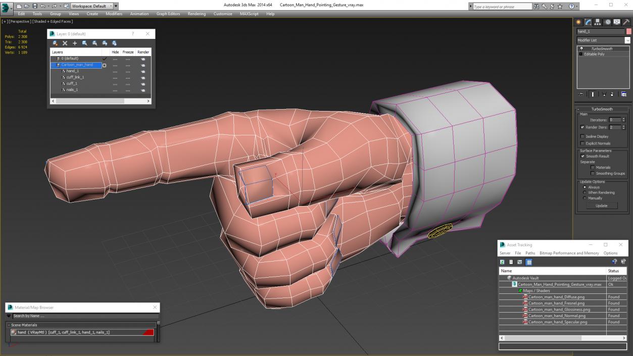 3D Cartoon Man Hand Pointing Gesture model