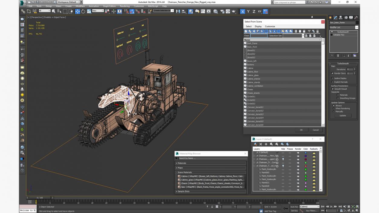 3D model Chainsaw Trencher Orange New Rigged