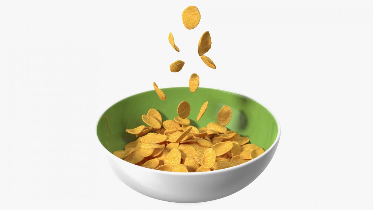 Corn Flakes Falling into Bowl 3D model