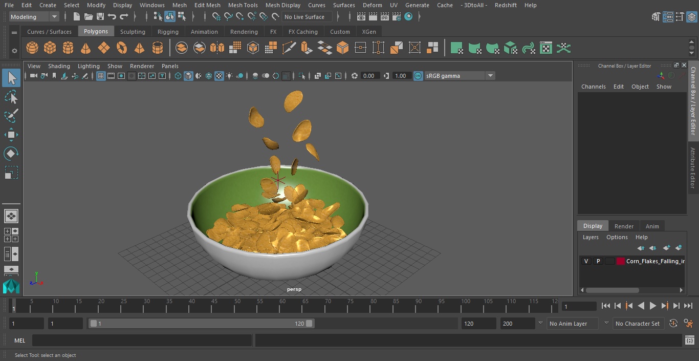 Corn Flakes Falling into Bowl 3D model