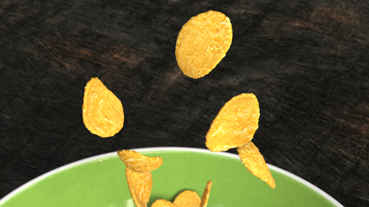 Corn Flakes Falling into Bowl 3D model