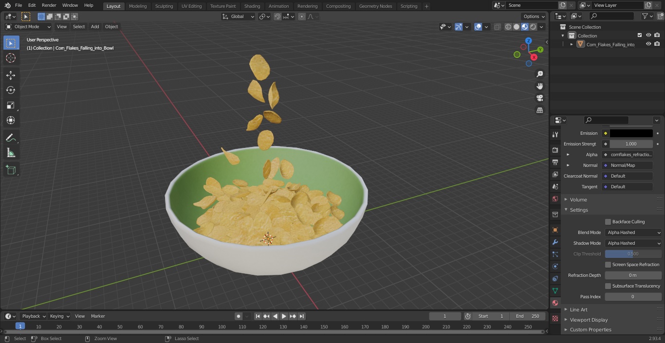 Corn Flakes Falling into Bowl 3D model