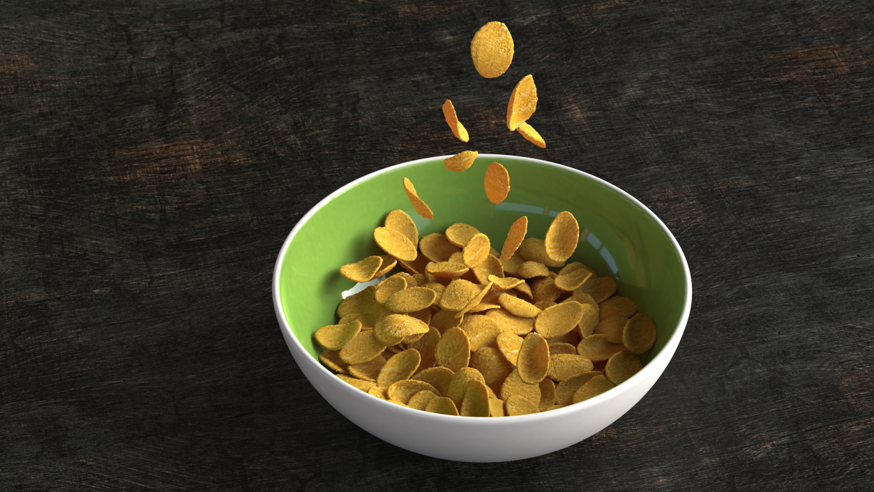 Corn Flakes Falling into Bowl 3D model