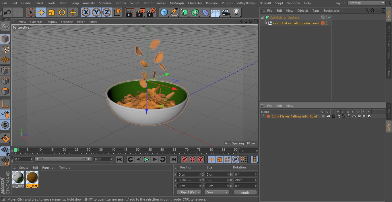 Corn Flakes Falling into Bowl 3D model