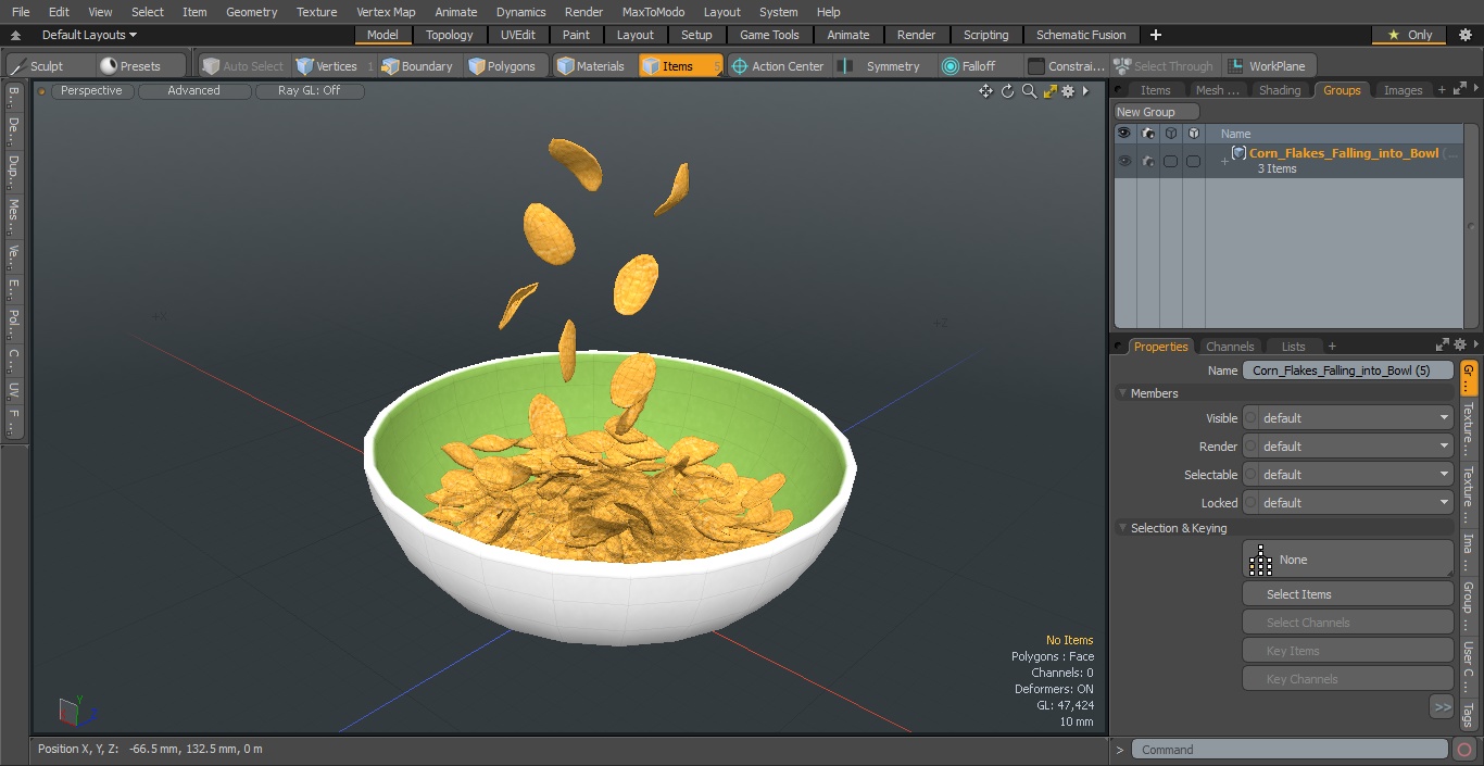 Corn Flakes Falling into Bowl 3D model