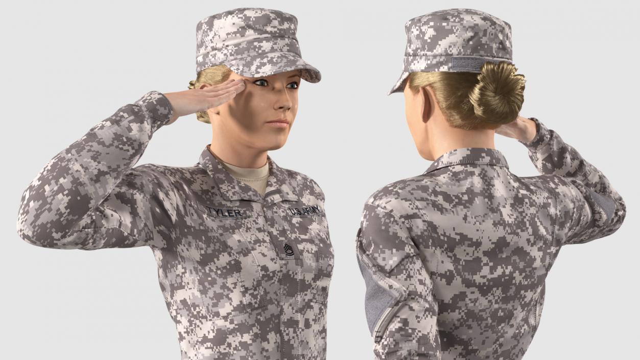 3D Female Soldier Military ACU Fur Rigged model